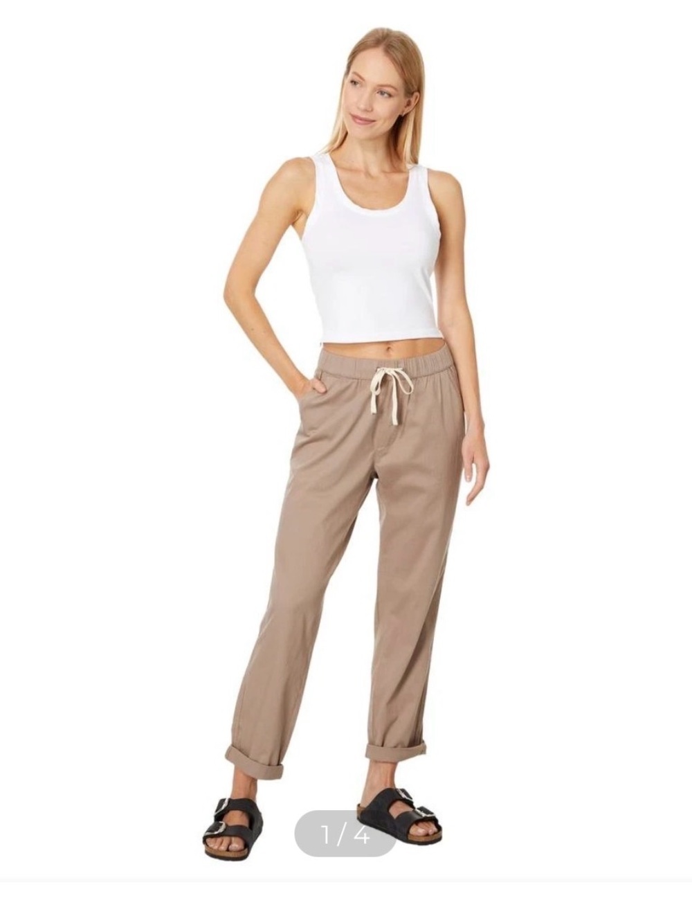 Pact Organic Cotton Drawstring Pull On Chino Pants Earthy XS Euro Summer Comfy